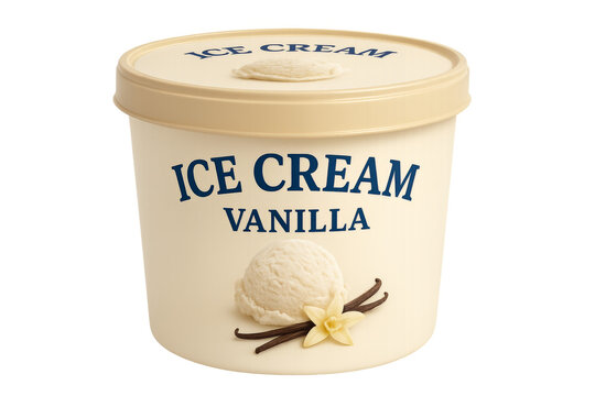 Vanilla ice cream tub packaging mockup on transparent background