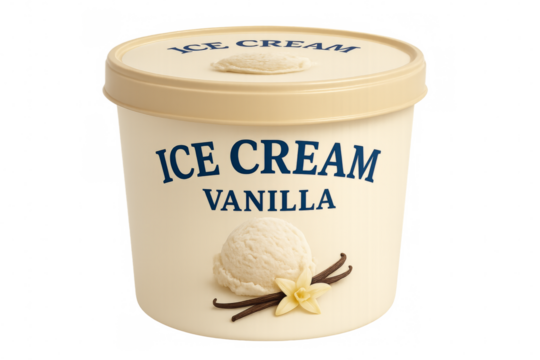 Vanilla ice cream tub packaging mockup on transparent background
