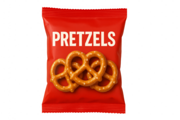 Pretzels snack pack on transparent background: featuring savory treats in eye-catching red packaging