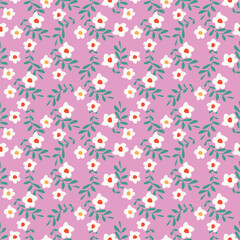Cute floral pattern. Seamless vector pattern. Elegant template for fashion prints. Small pink and blue flowers for folk print. White background. Stock vector