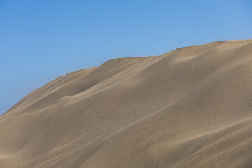 Desert landscape and sand dunes in Maspalomas. View of dunes and sea. Gran Canaria Island Spain