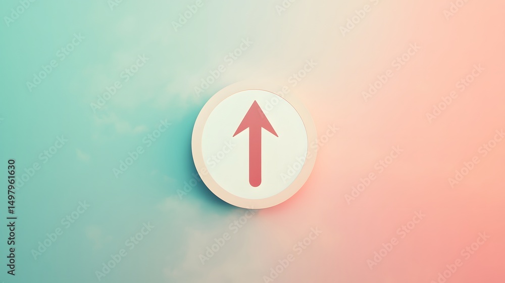 Poster minimalist arrow pointing up inside a circle on a soft pastel background
