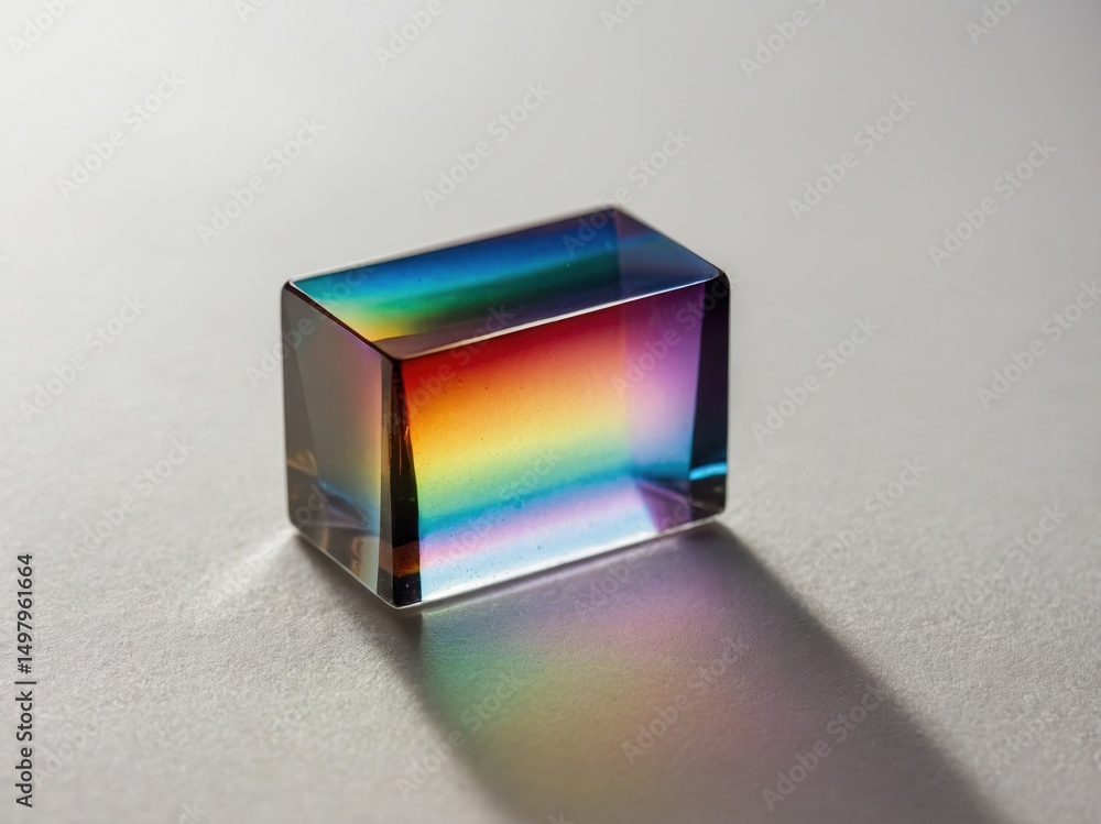 Poster macro capture of a glass prism dispersing light into a spectrum of colors