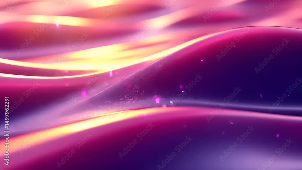 Poster abstract animation featuring smoothly flowing pink and purple waves with subtle particles