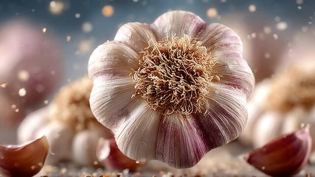 Garlic's Allure: An exquisite close-up showcasing the intricate details of a garlic bulb, with soft lighting enhancing its textured cloves, representing culinary perfection and flavorful ingredients.
