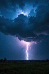 Dramatic dark clouds overhead unleashing a powerful thunderstorm, heavy rain pouring down, lightning flashing in the distance Nature's raw power on display , lightning, water cycle