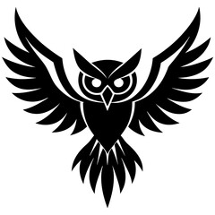 An owl with spread wings silhouette on white background