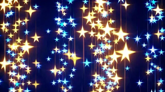 Mesmerizing blue and gold starfall on dark background creates a magical, dynamic atmosphere