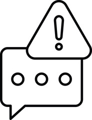 Error Message Icon. black and white icon of a speech bubble with a warning sign. line design