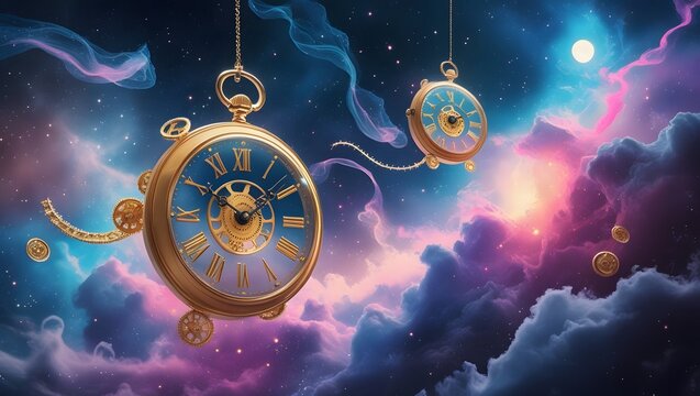 Captivating artistic visualization of time blending with celestial elegance and surreal textures