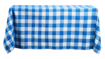  Blue checkered tablecloth isolated on transparent background