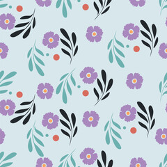 Cute floral pattern. Seamless vector pattern. Elegant template for fashion prints. Small pink and blue flowers for folk print. White background. Stock vector