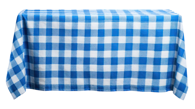  Blue checkered tablecloth isolated on transparent background
