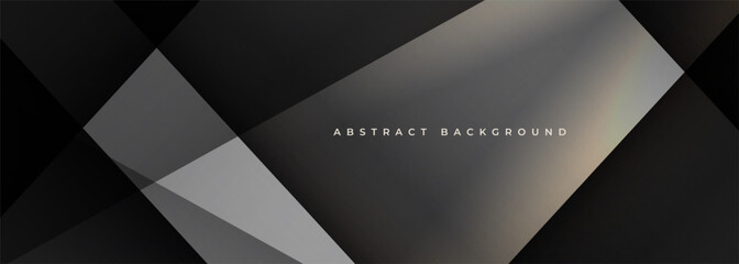 Black and grey modern abstract wide banner with geometric shapes. Dark gray abstract background. Vector illustration
