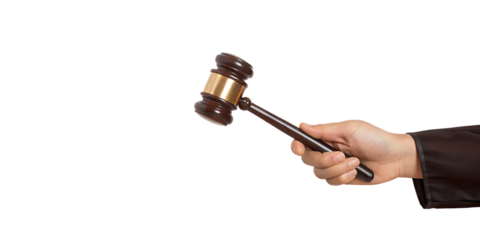 Gavel in hand isolated on a white background png ai generated