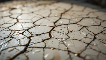 Obraz premium cracked texture with water droplets on neutral background 