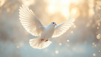 Fototapeta premium White Dove in Flight, Golden Light