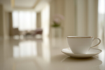 light coffee table set against neutral background emphasizing beautifully crafted coffee cup