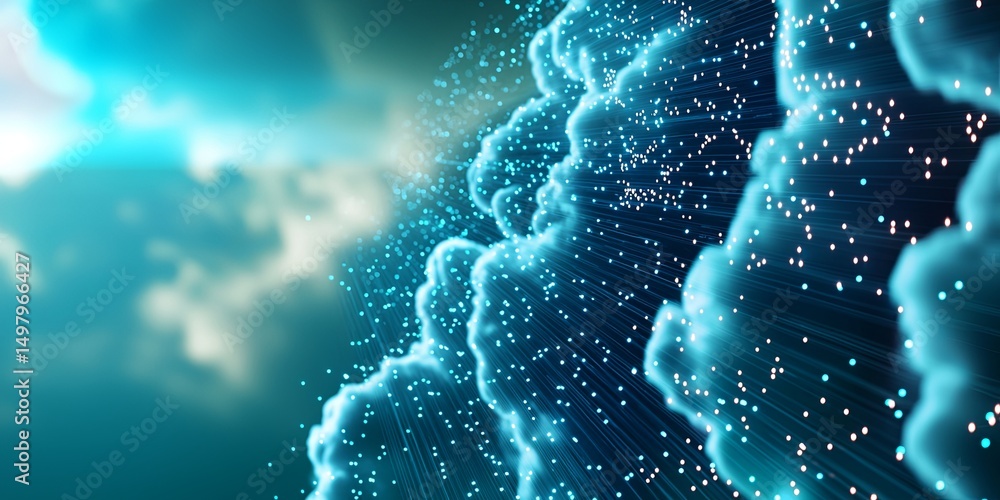 Poster cloud formations with data overlays representing weather patterns, emphasizing the science of meteor
