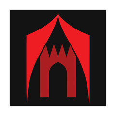 vampire lair with red velvet curtains.eps