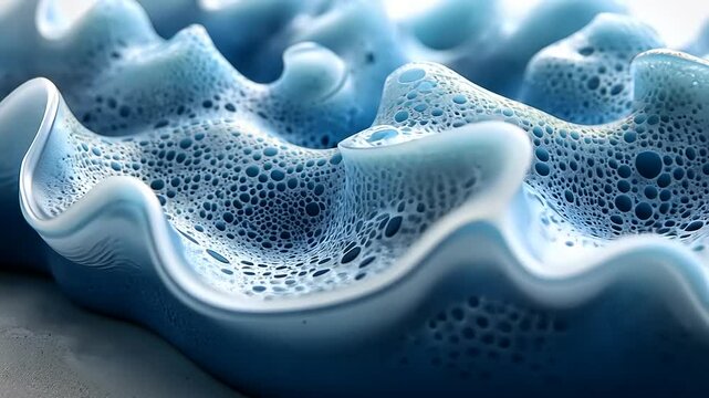 Abstract blue sponge texture with intricate porous details creating a mesmerizing pattern