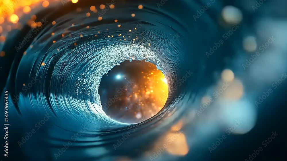 Poster abstract blue vortex with golden particle light burst motion background loop