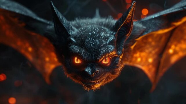 scary bat hellowen with glowing eyes at night