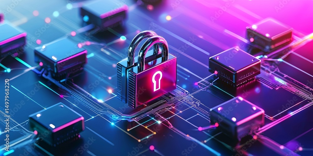 Aufkleber Visual representation of digital data protection featuring interconnected servers and encrypted data streams, highlighting the importance of secure transmission for perso