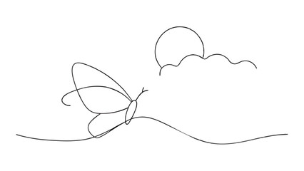 Butterfly Silhouette with Sun and Clouds