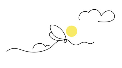 Butterfly Silhouette with Sun and Clouds