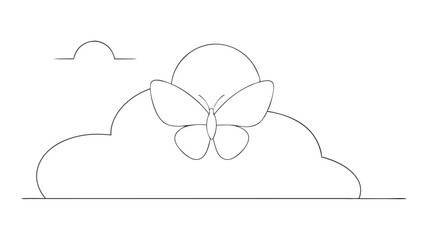 Butterfly Silhouette with Sun and Clouds
