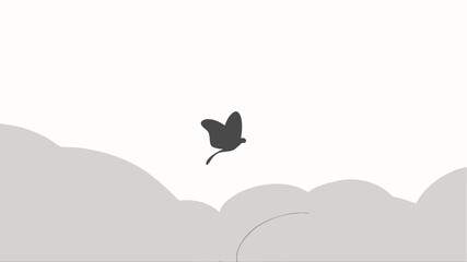 Butterfly Silhouette with Sun and Clouds