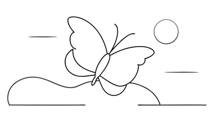 Butterfly Silhouette with Sun and Clouds