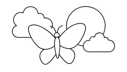 Butterfly Silhouette with Sun and Clouds