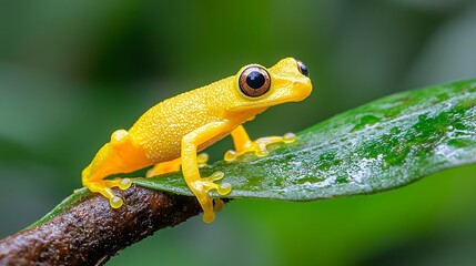 Fototapeta premium Yellow Frog on Green Leaf