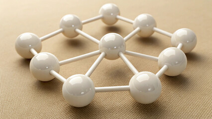 Obraz premium White Molecular Model on Beige Background – Science and Chemistry Concept