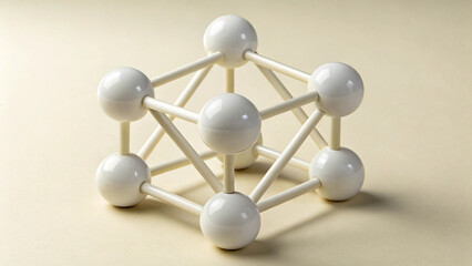 Obraz premium White Molecular Model on Beige Background – Science and Chemistry Concept