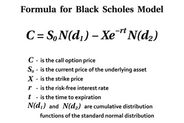 Black-Scholes equation on the white background. Education. Science. School. Vector illustration.