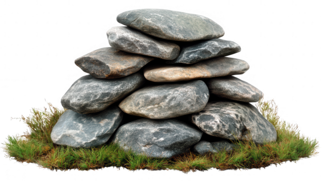 Balanced Zen Stone Stack in PNG Transparent Background with Grass
