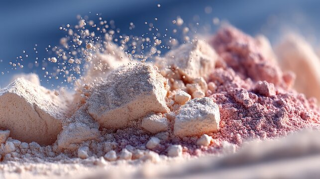 Granular zinc oxide powder with subtle shine on light background
