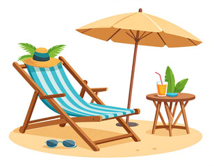 Wakacje leżak drink i parasol ilustracja