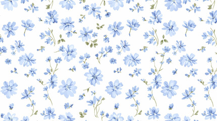 Seamless pattern with Blue flowers, Blue flowers watercolor background