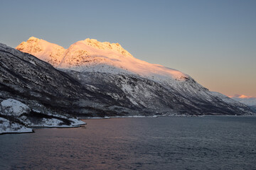 Nature with snow in the sunset, Norway