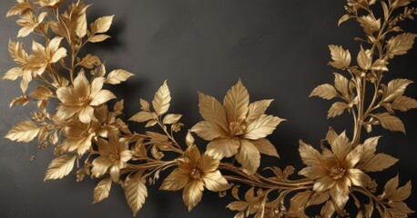 Elegant gold leaf and flower design, subtle texture , decor, background, floral design