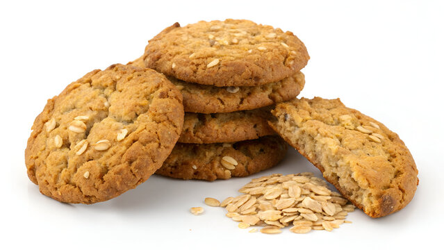 Isolated Oatmeal Cookie Quartet floting biscuits in white background 