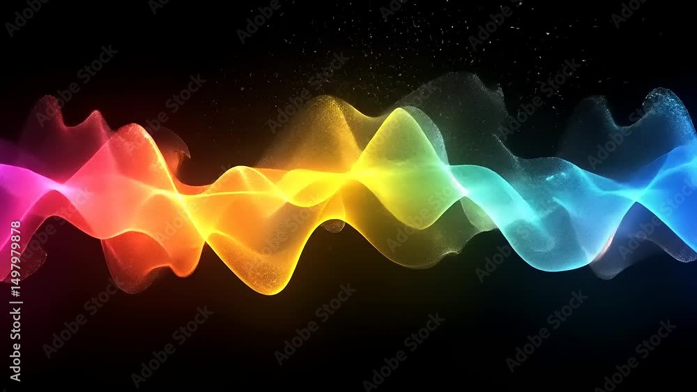 Aufkleber abstract colorful waveform background loop with glowing particles on black background