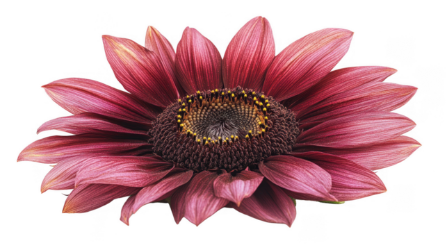 Stunning Close-Up of a Red Sunflower on PNG Transparent Background, detailed petals and a textured center, creating a vibrant floral image