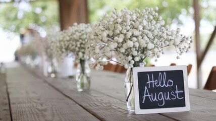 August Baby Breath Floral Arrangement Rustic Venue Table Decor Summer Close-Up Seasonal Vibes