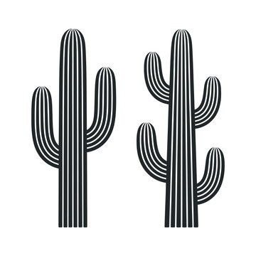 Two stylized cactus illustrations in black and white minimalist design perfect for textile prints logos and home decor