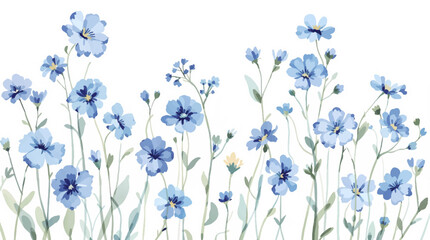 Seamless pattern with Blue flowers, Blue flowers watercolor background